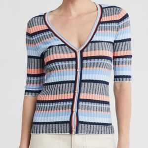 Veronica Beard Calliope Stripe Elbow Sleeve Cardigan